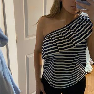 One shoulder striped blouse